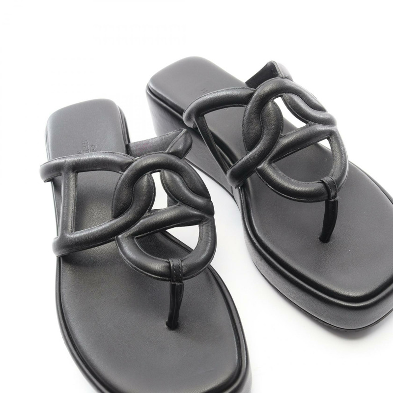 愛馬仕 Gypsy 涼鞋,黑色真皮,#38,二手女款-6