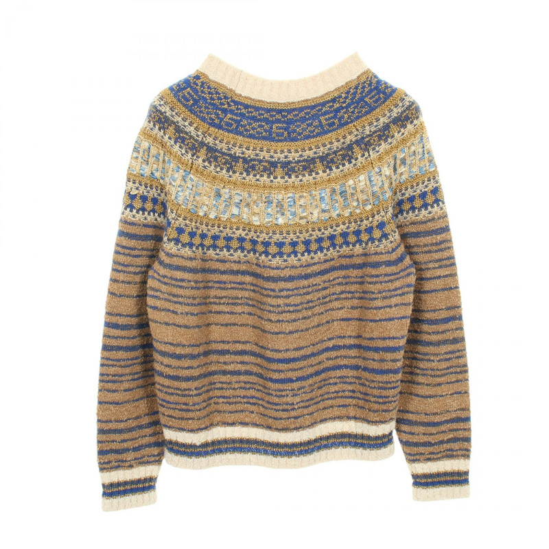 香奈兒北歐風針織衫 P61617K417223 絲質羊絨棕藍色 #38 二手女裝-1