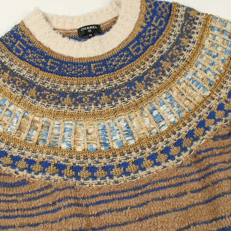 香奈兒北歐風針織衫 P61617K417223 絲質羊絨棕藍色 #38 二手女裝-5