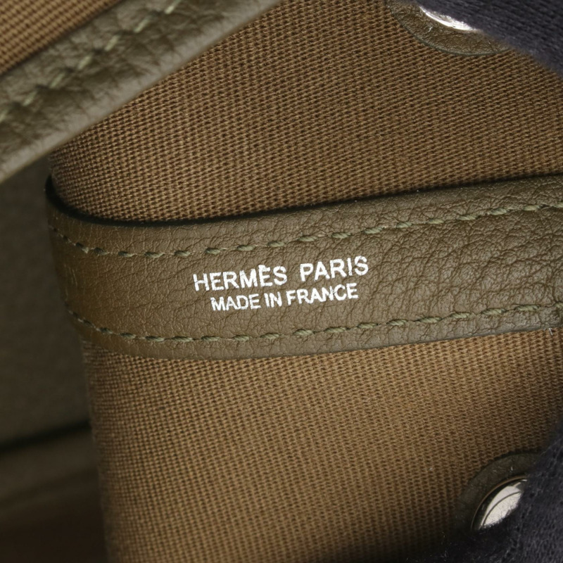HERMES 花園派對 TPM 手提包 Y Toile 官員 Negonda 皮革 Vert Olive SHW-3