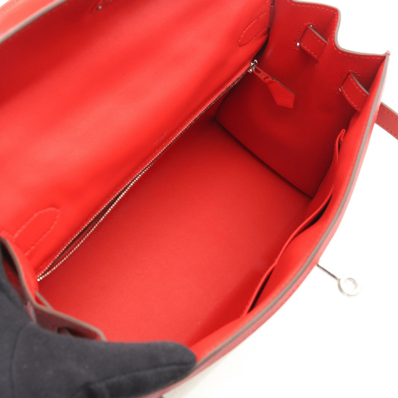 愛馬仕 Kelly 28 單肩手提包 D Toile H 帆布 Swift 米白色 rouge coeur SHW-2