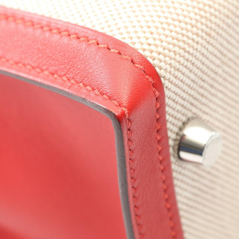 愛馬仕 Kelly 28 單肩手提包 D Toile H 帆布 Swift 米白色 rouge coeur SHW-6