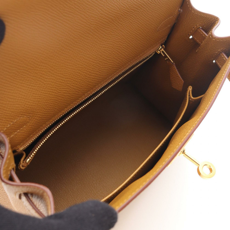 愛馬仕 Kelly 25 肩背包 B Epsom 皮革棕色芝麻色金色五金二手女款-2