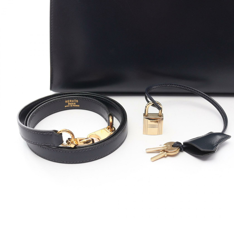 愛馬仕 Kelly 28 單肩手提包,Box 小牛皮,靛藍色,二手,金色五金-5