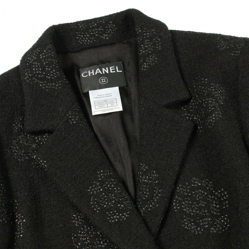 香奈兒山茶花修身外套外套 #40 P20557V11949 黑色羊毛二手女款-4