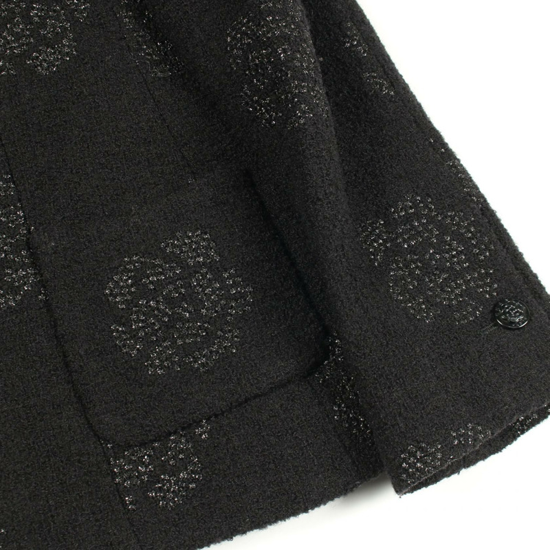 香奈兒山茶花修身外套外套 #40 P20557V11949 黑色羊毛二手女款-5