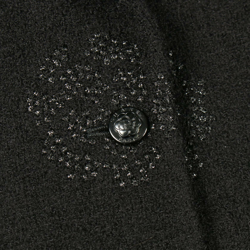 香奈兒山茶花修身外套外套 #40 P20557V11949 黑色羊毛二手女款-6