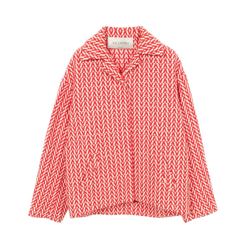 Valentino V 字圖案 其他夾克 棉質 紅色 米色 二手 女裝-0