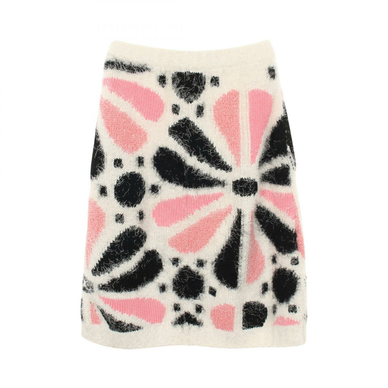 香奈兒 COCO 標誌半身裙 P76107K10960 羊絨真絲 白色 粉紅色 #36 二手 女士-1