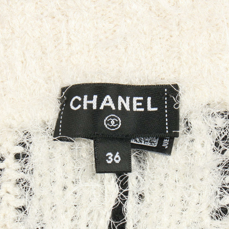 香奈兒 COCO 標誌半身裙 P76107K10960 羊絨真絲 白色 粉紅色 #36 二手 女士-2