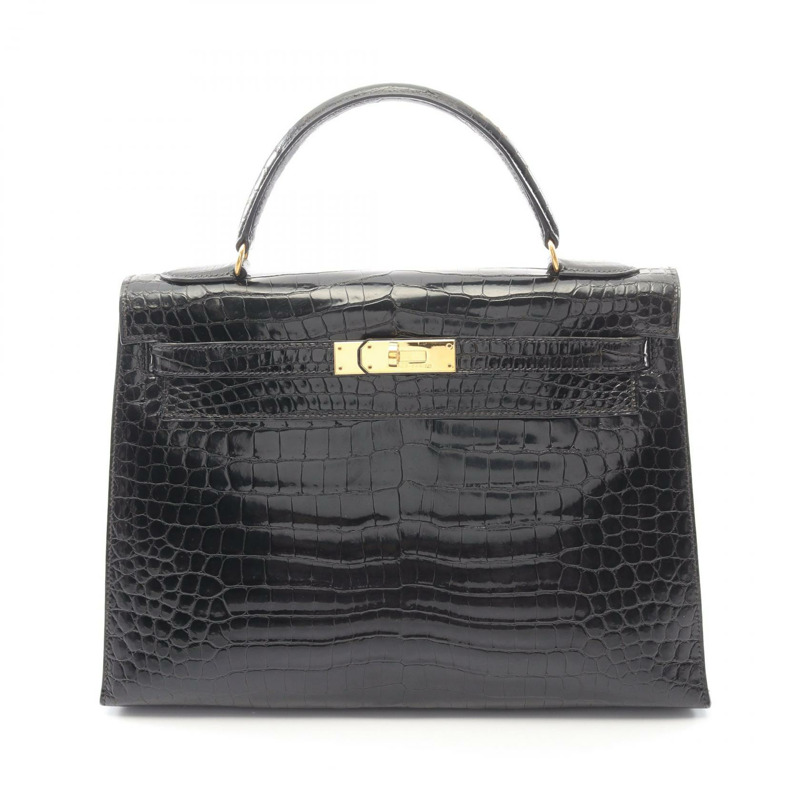 愛馬仕 Kelly 32 手提包 001859CC 異國鱷魚皮黑色二手女款-0