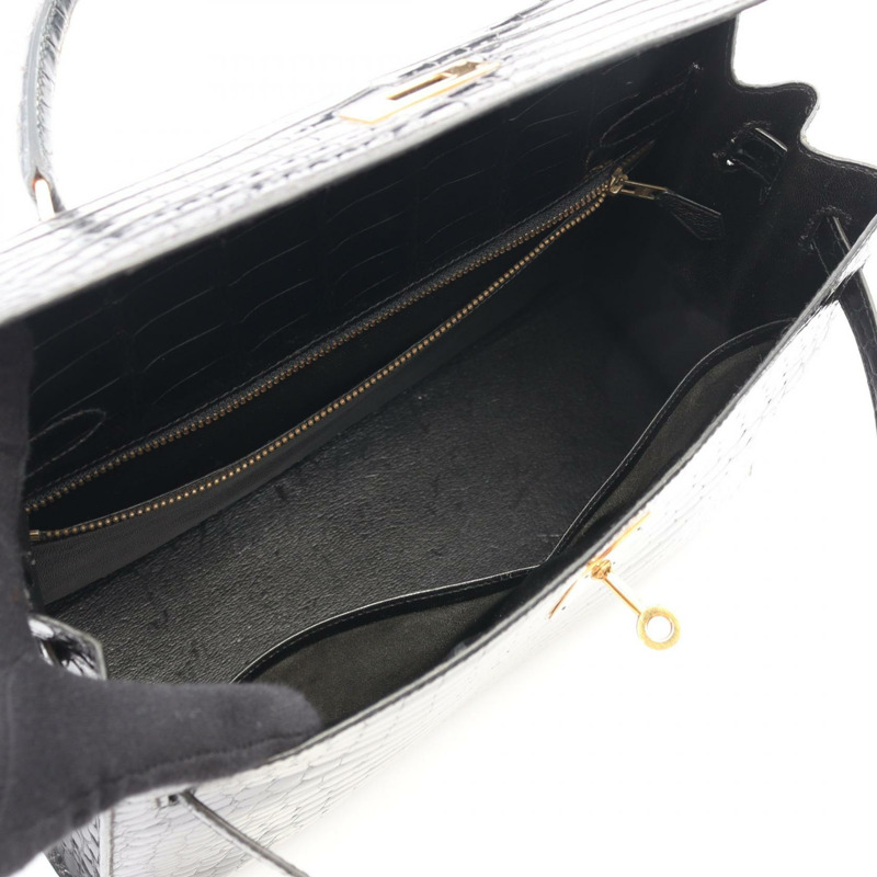 愛馬仕 Kelly 32 手提包 001859CC 異國鱷魚皮黑色二手女款-2