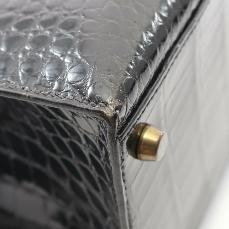 愛馬仕 Kelly 32 手提包 001859CC 異國鱷魚皮黑色二手女款-9