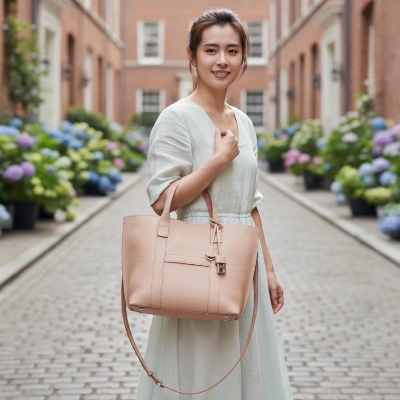 🌺2026春夏新品好價🌺Hogan Script 小款小牛皮購物托特包 裸色-1