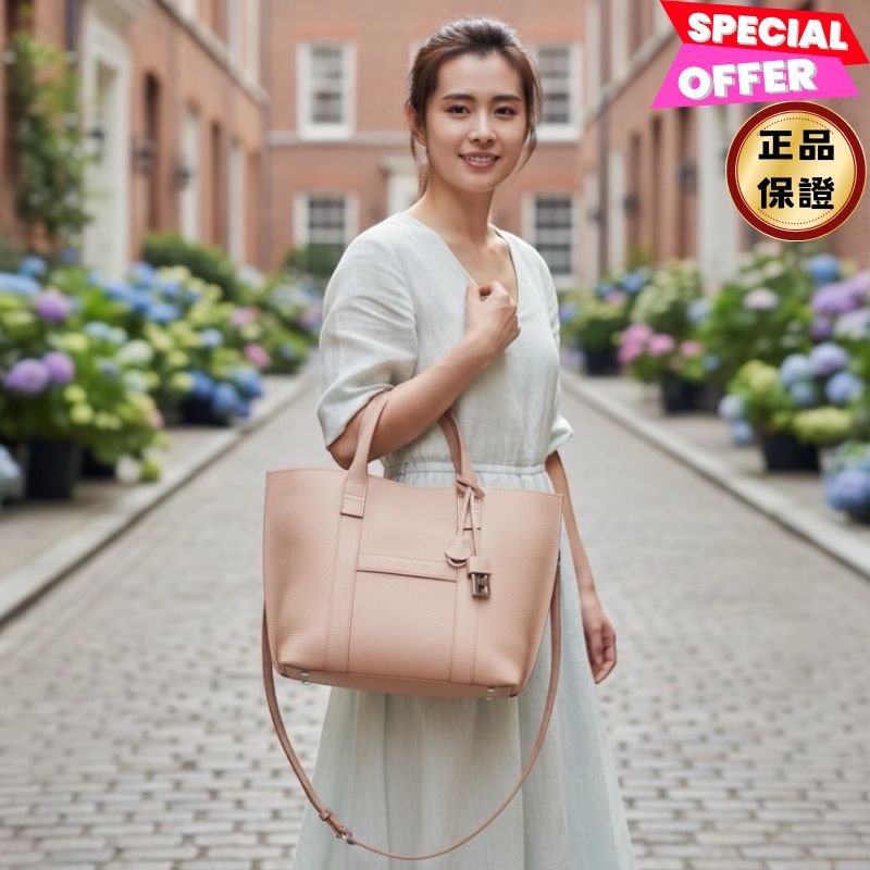 🌺2026春夏新品好價🌺Hogan Script 小款小牛皮購物托特包 裸色-0