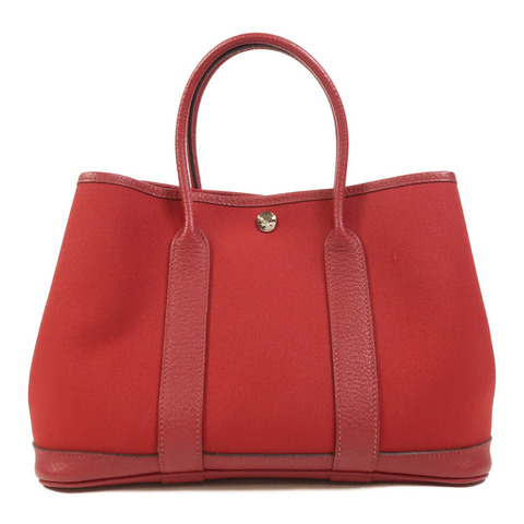 HERMES 帆布Garden Party TPM銀扣手挽袋Rouge Casaque