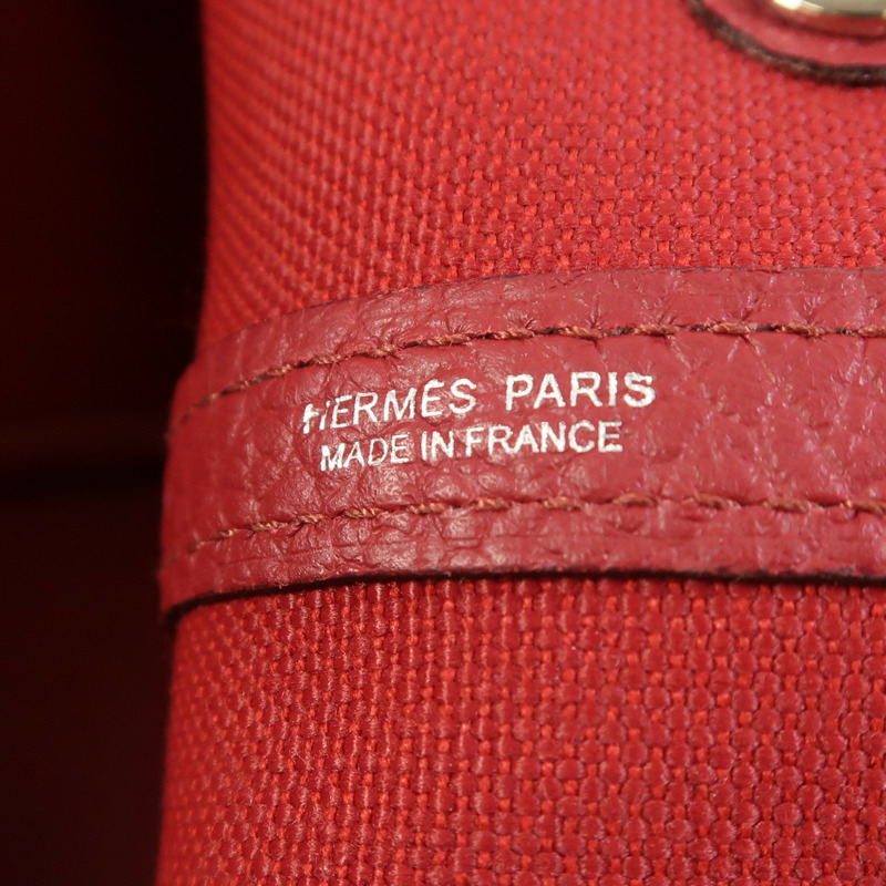 HERMES 帆布Garden Party TPM銀扣手挽袋Rouge Casaque-5