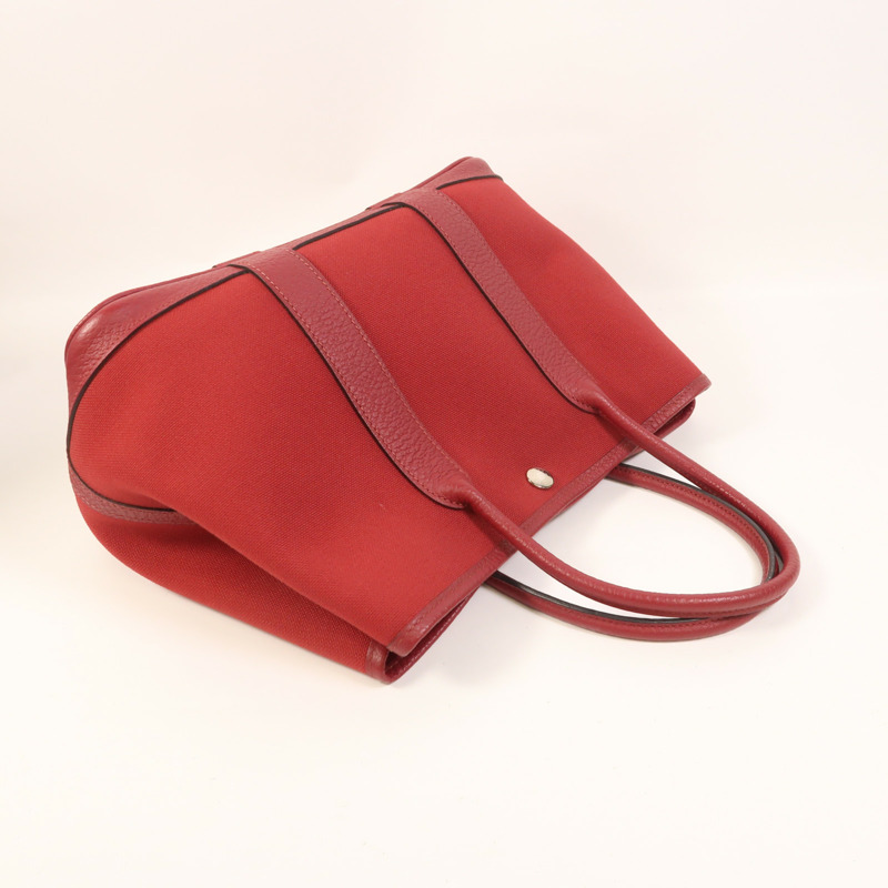 HERMES 帆布Garden Party TPM銀扣手挽袋Rouge Casaque-7