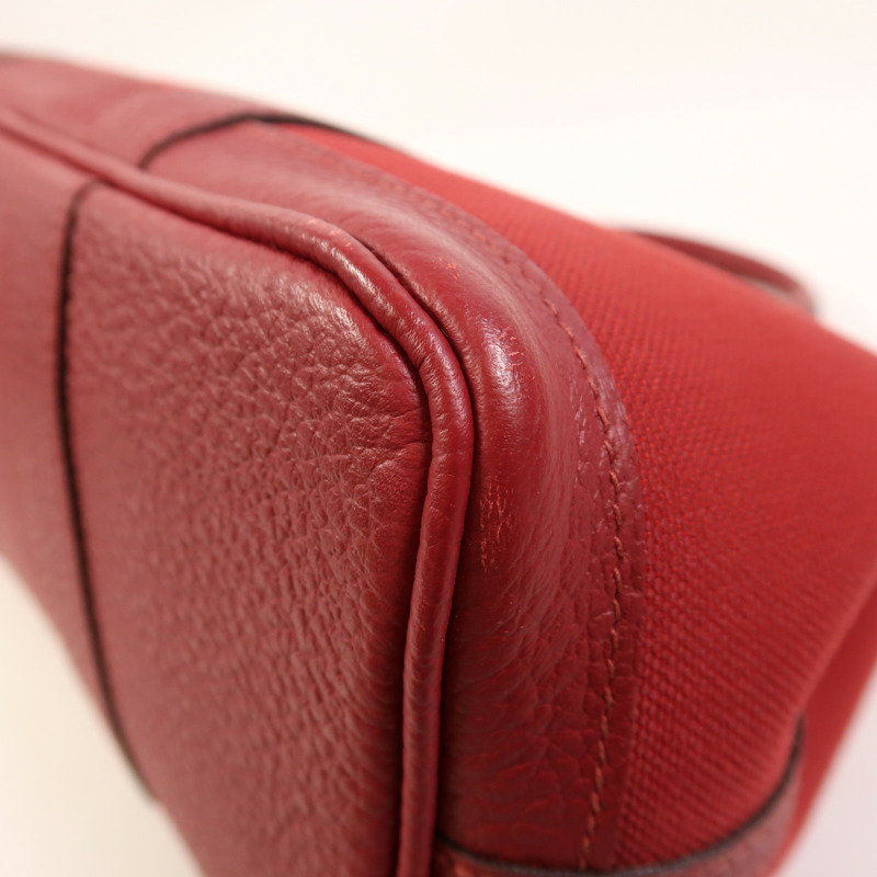 HERMES 帆布Garden Party TPM銀扣手挽袋Rouge Casaque-10