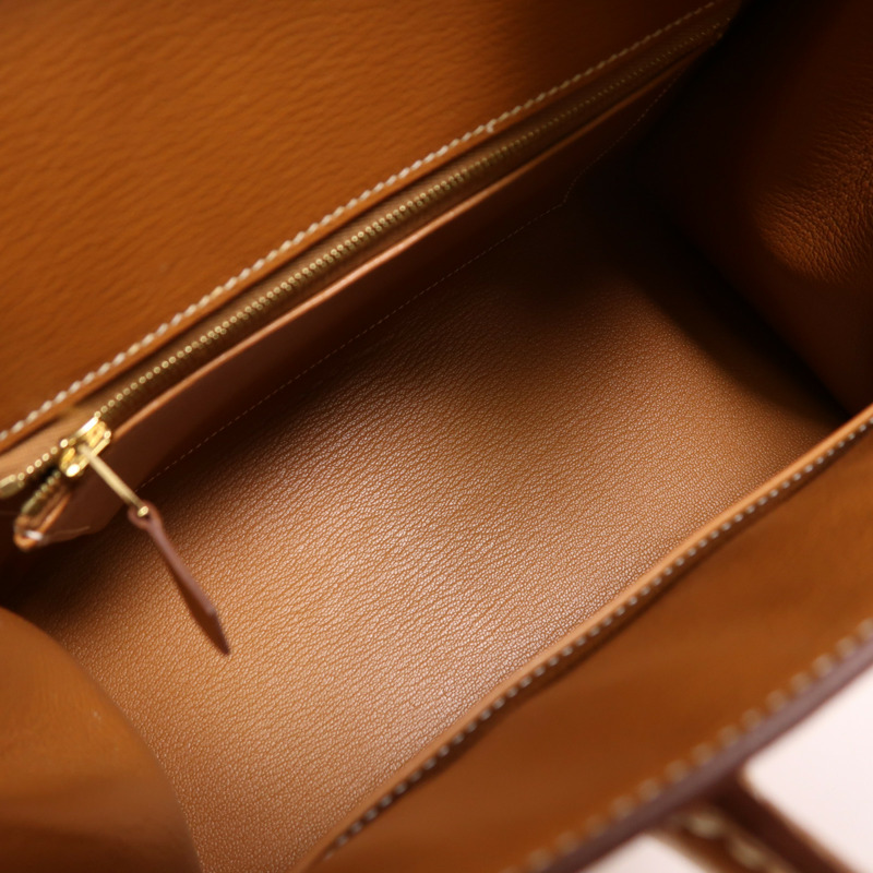 HERMES Madame皮革Birkin 25金扣手挽袋Gold-5