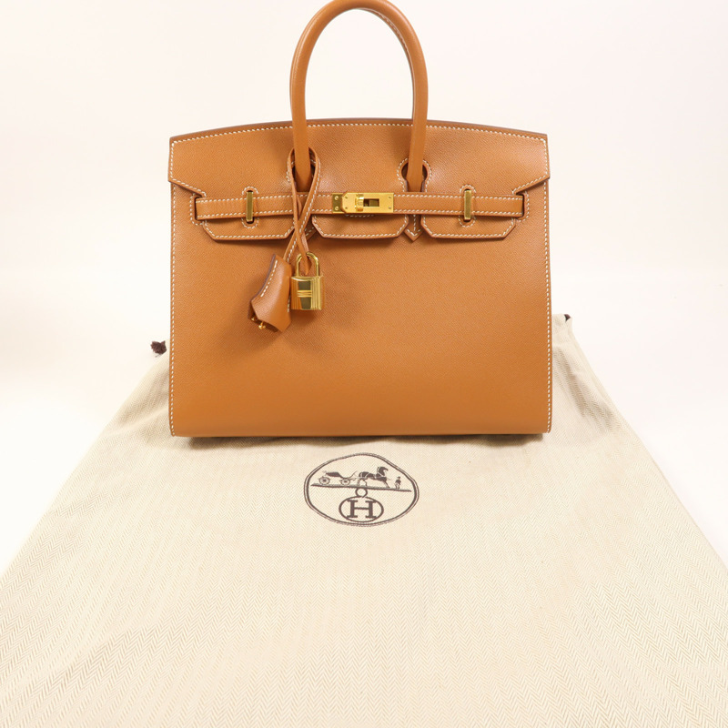 HERMES Madame皮革Birkin 25金扣手挽袋Gold-9