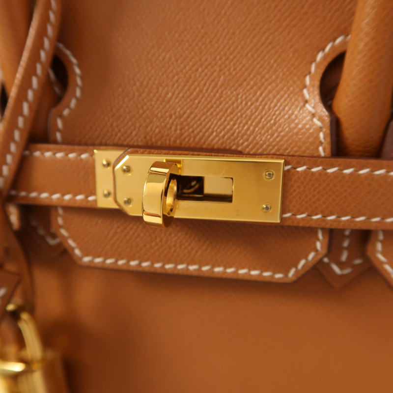 HERMES Madame皮革Birkin 25金扣手挽袋Gold-10
