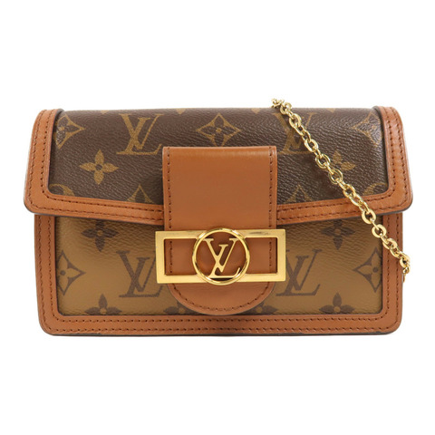 LOUIS VUITTON Monogram Reverse Dauphine Chain Wallet金扣鏈帶肩背袋