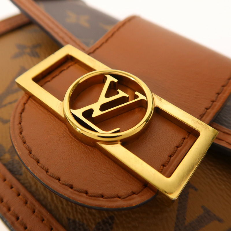 LOUIS VUITTON Monogram Reverse Dauphine Chain Wallet金扣鏈帶肩背袋-7