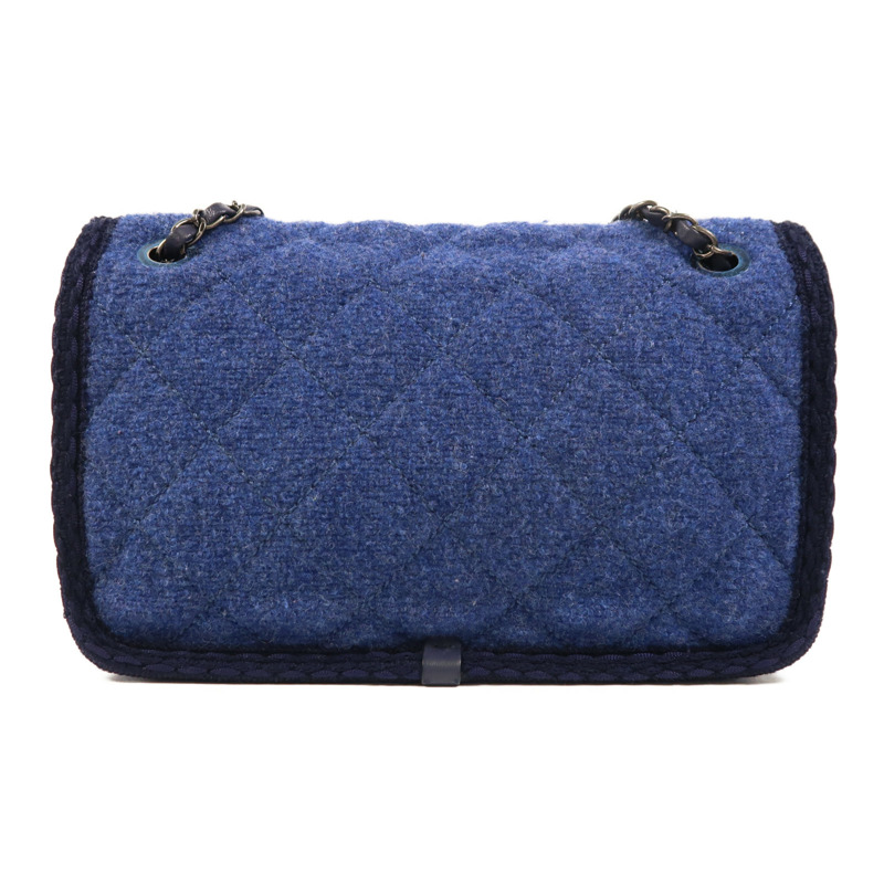 CHANEL 羊毛Chain Shoulder銀扣鏈帶肩背袋-1