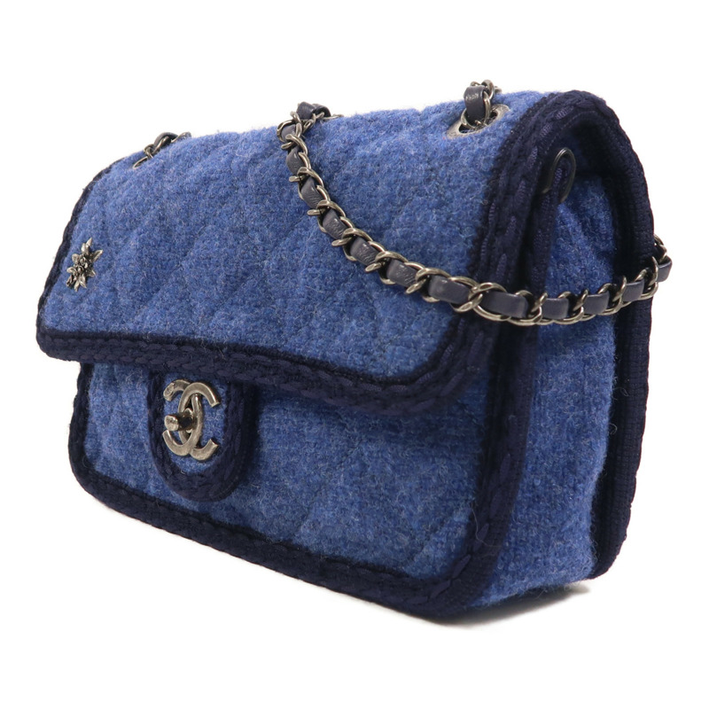 CHANEL 羊毛Chain Shoulder銀扣鏈帶肩背袋-2