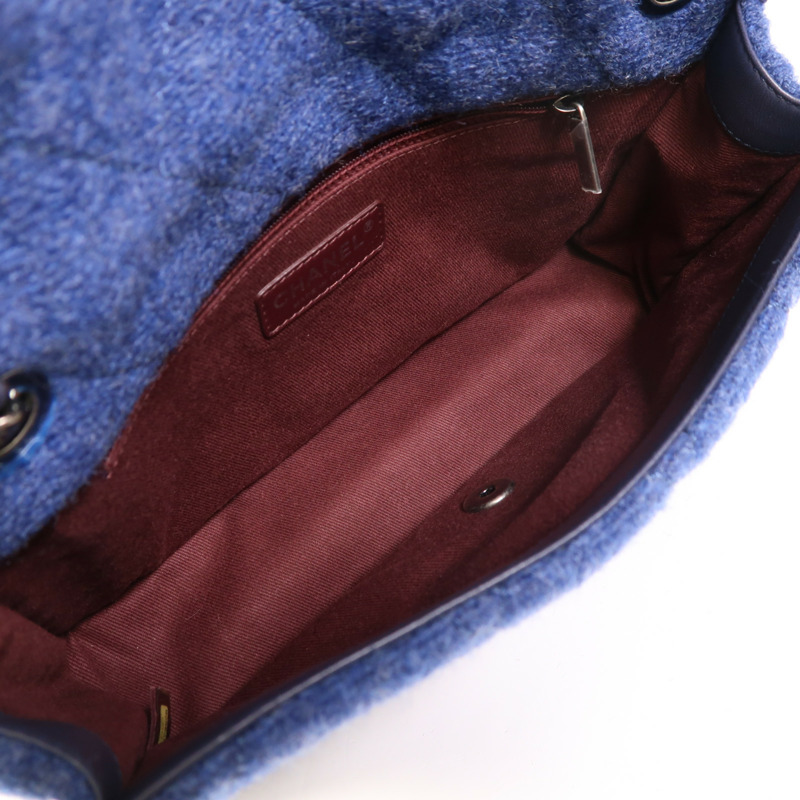 CHANEL 羊毛Chain Shoulder銀扣鏈帶肩背袋-4