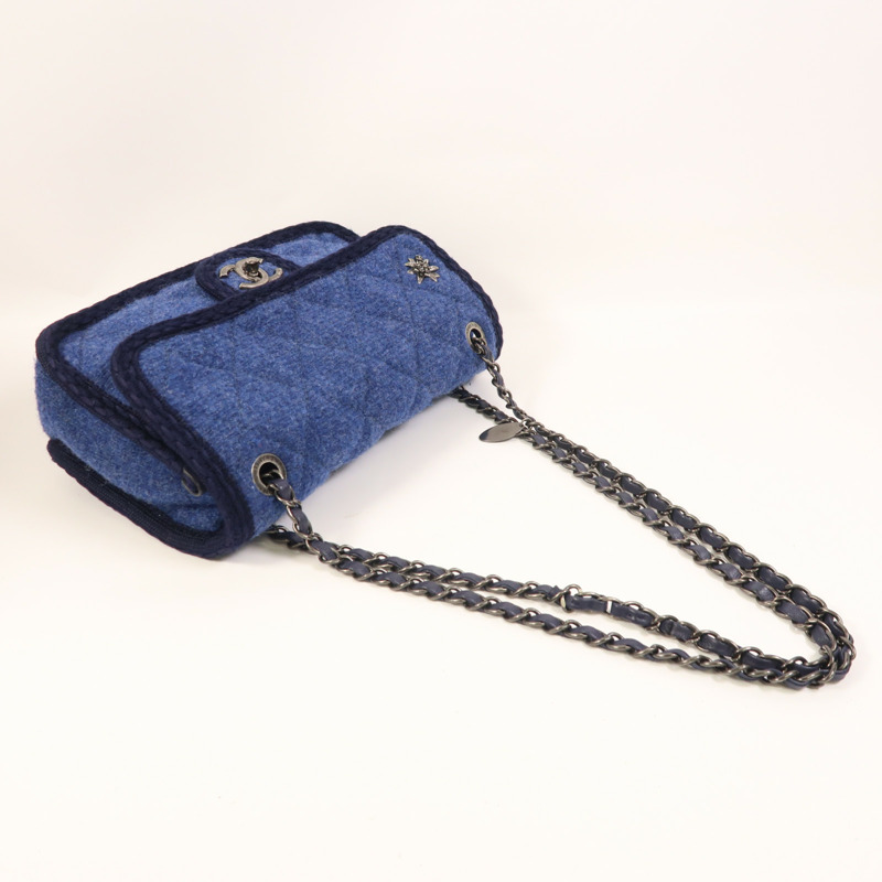 CHANEL 羊毛Chain Shoulder銀扣鏈帶肩背袋-8