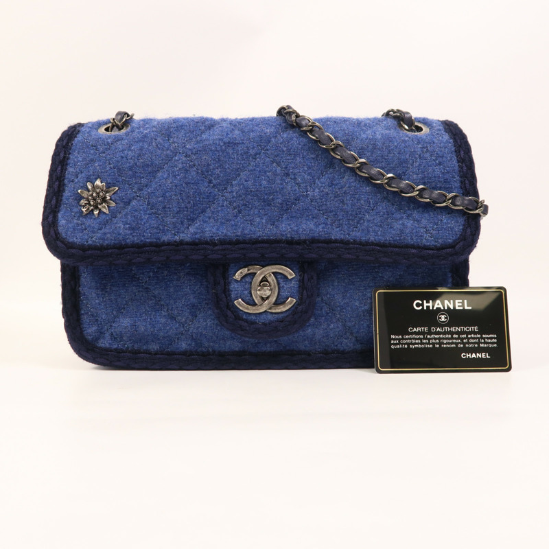 CHANEL 羊毛Chain Shoulder銀扣鏈帶肩背袋-9