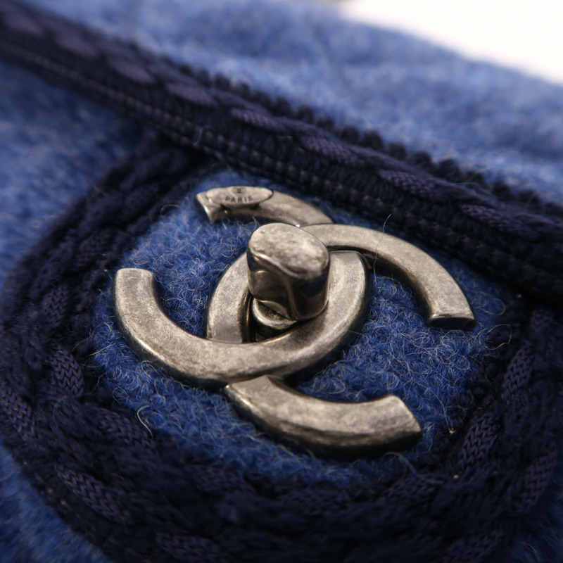 CHANEL 羊毛Chain Shoulder銀扣鏈帶肩背袋-10