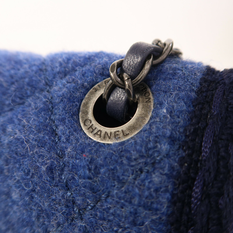 CHANEL 羊毛Chain Shoulder銀扣鏈帶肩背袋-15