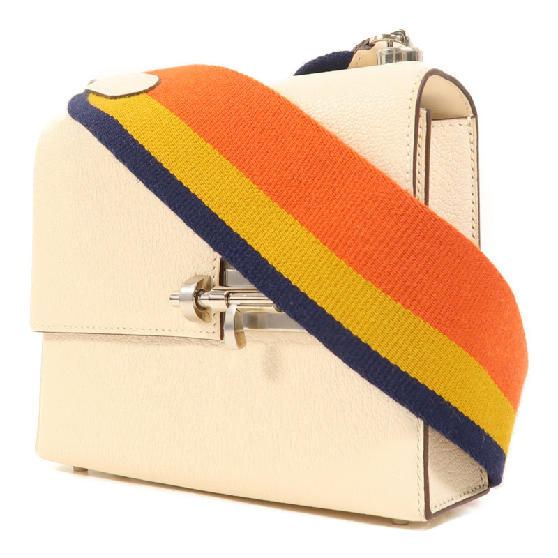 HERMES Chevre皮革Verrou Mini銀扣肩背袋Craie-2