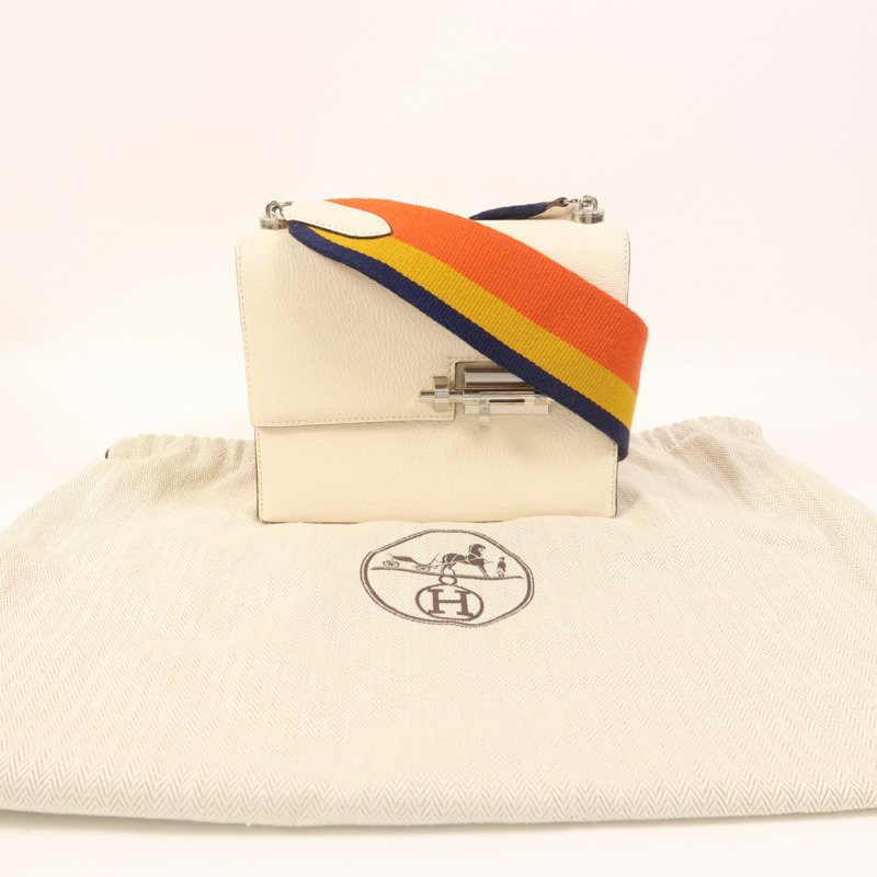 HERMES Chevre皮革Verrou Mini銀扣肩背袋Craie-8