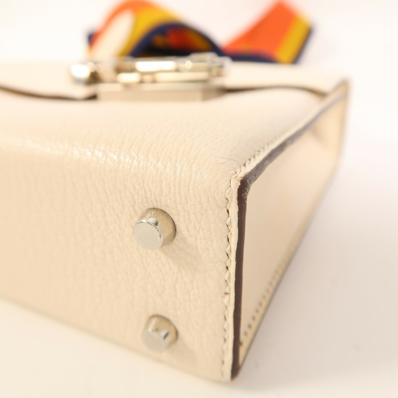 HERMES Chevre皮革Verrou Mini銀扣肩背袋Craie-10