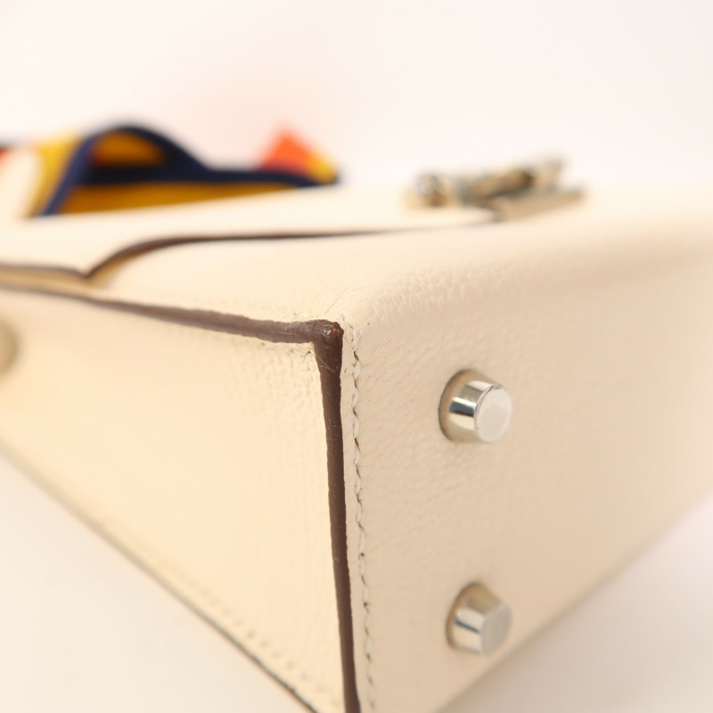 HERMES Chevre皮革Verrou Mini銀扣肩背袋Craie-11