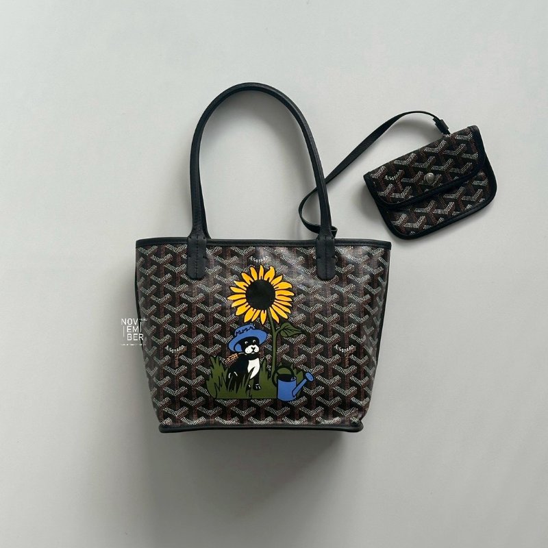 閒置新🫰🏻 Goyard 戈雅 mini tote bag 黑色 (手繪向日葵與法鬥)-3