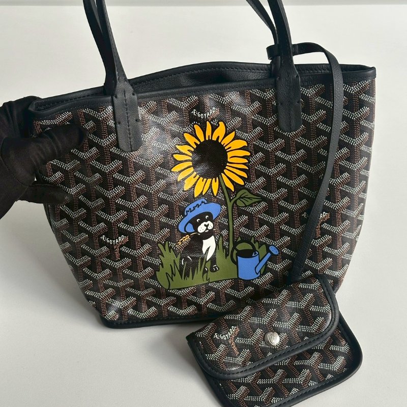 閒置新🫰🏻 Goyard 戈雅 mini tote bag 黑色 (手繪向日葵與法鬥)-13