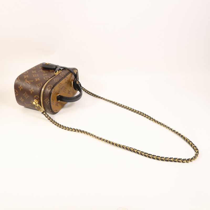 LOUIS VUITTON Monogram Reverse Vanity PM金扣手挽肩背兩用袋棕色-6