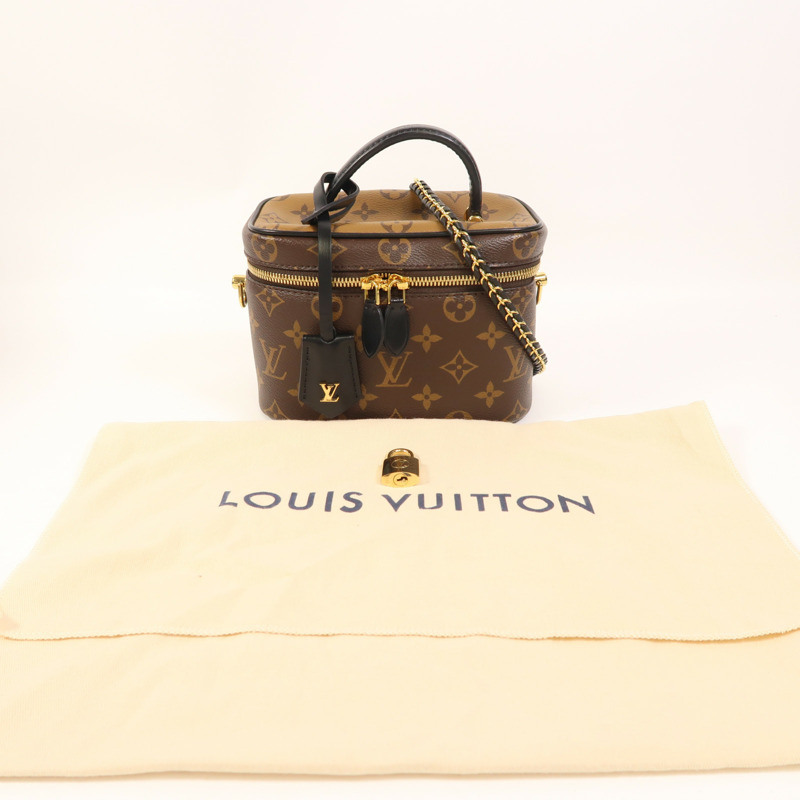 LOUIS VUITTON Monogram Reverse Vanity PM金扣手挽肩背兩用袋棕色-7