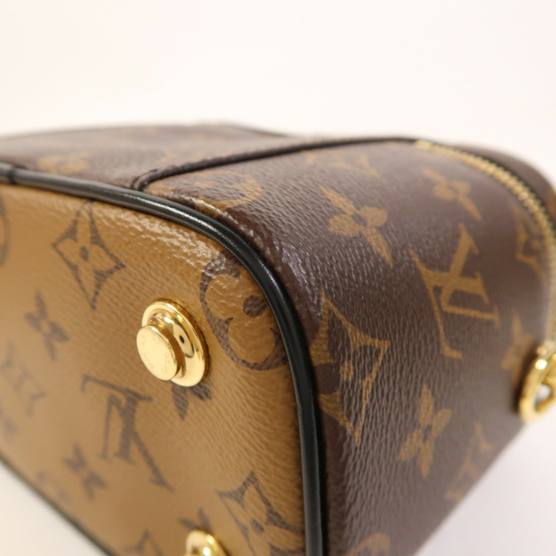 LOUIS VUITTON Monogram Reverse Vanity PM金扣手挽肩背兩用袋棕色-10