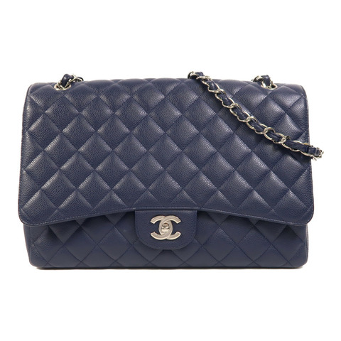 CHANEL 牛皮皮革Maxi Classic銀扣鏈帶肩背袋