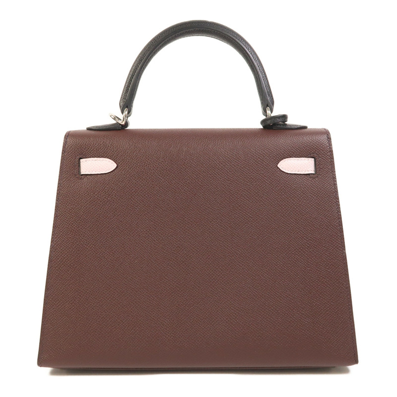 HERMES Epsom皮革Kelly 25銀扣手挽肩背兩用袋Rouge Sellier/Mauve Pale/Noir-1
