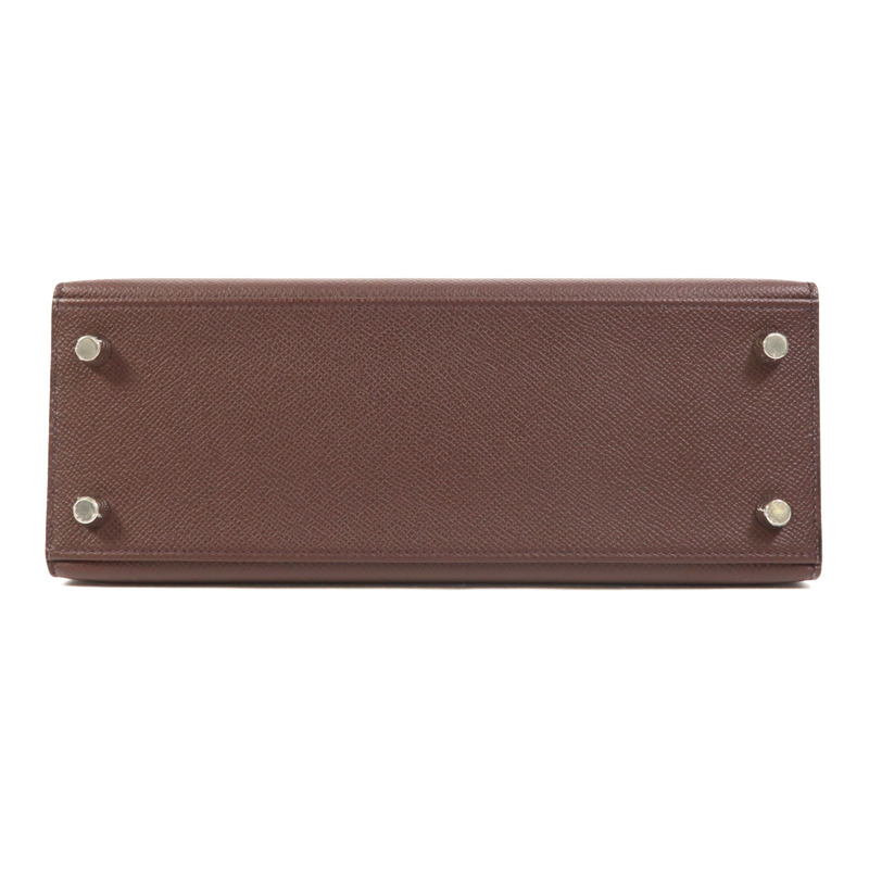 HERMES Epsom皮革Kelly 25銀扣手挽肩背兩用袋Rouge Sellier/Mauve Pale/Noir-3