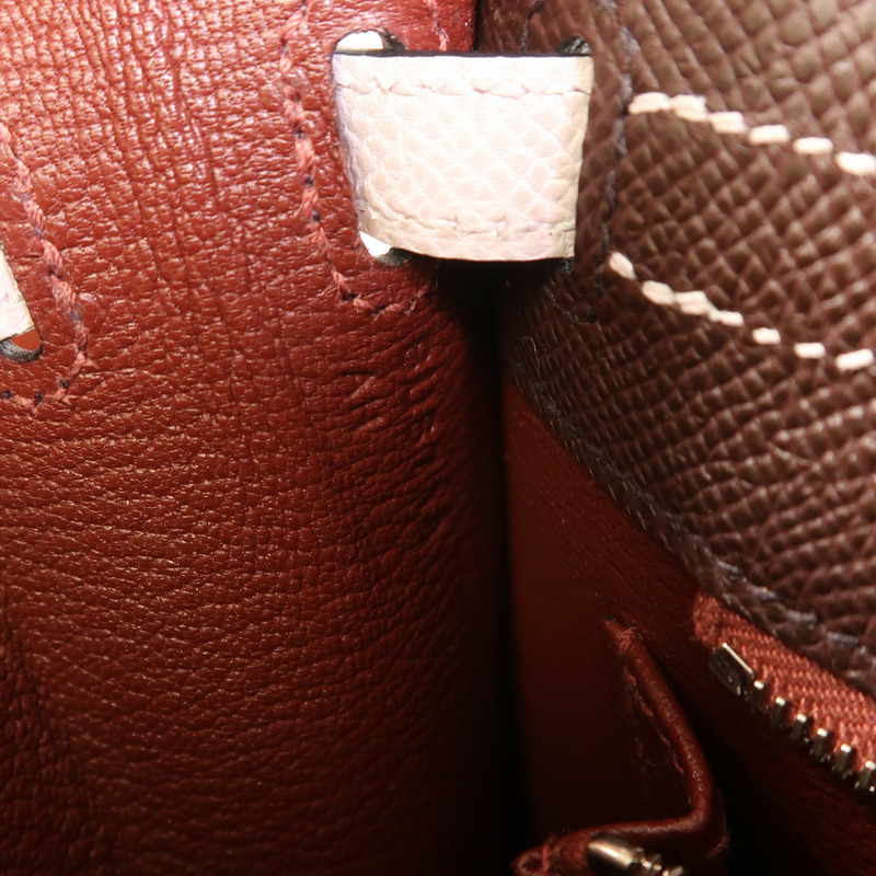 HERMES Epsom皮革Kelly 25銀扣手挽肩背兩用袋Rouge Sellier/Mauve Pale/Noir-6