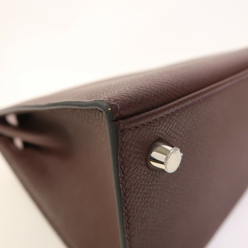 HERMES Epsom皮革Kelly 25銀扣手挽肩背兩用袋Rouge Sellier/Mauve Pale/Noir-13
