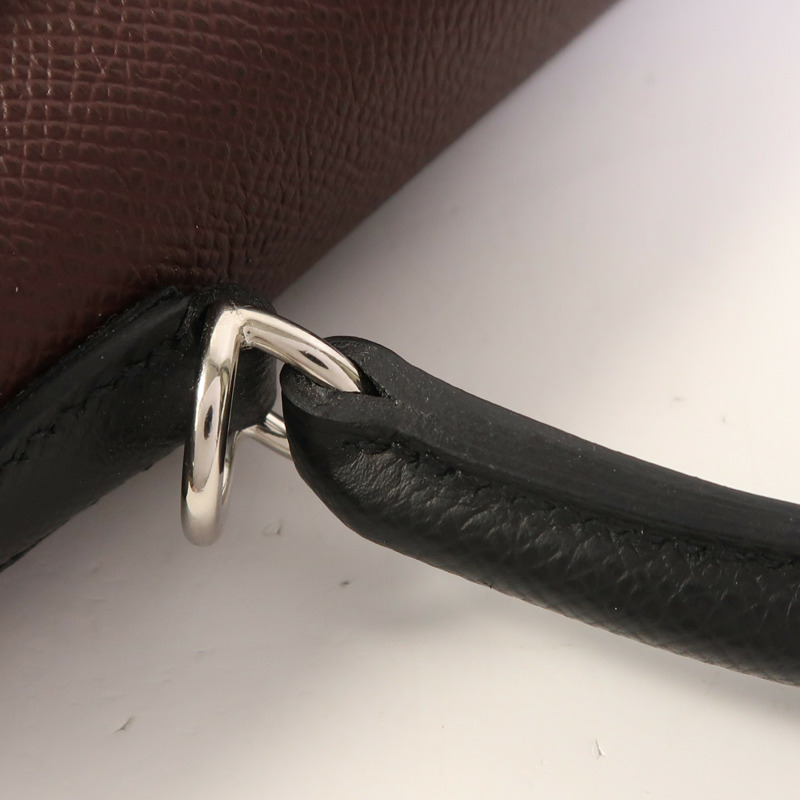 HERMES Epsom皮革Kelly 25銀扣手挽肩背兩用袋Rouge Sellier/Mauve Pale/Noir-16